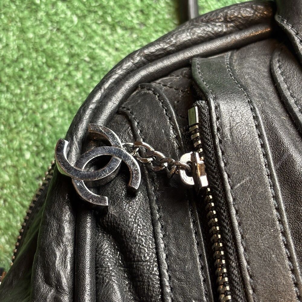 CHANEL Coco Mark Matelasse Boston Bag Travel Black Large Bowling Bag Authentic - Picture 9 of 16